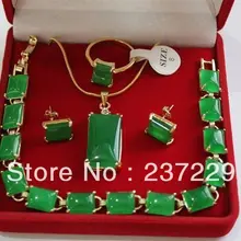 Цена^ Красивый AAA натуральный зеленый камень 18KGP ожерелье браслет серьги ювелирный набор