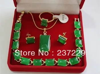 

Wholesale price FREE SHIPPING ^^^^Beautiful AAA natural green stone 18KGP necklace bracelet earring Jewellery set