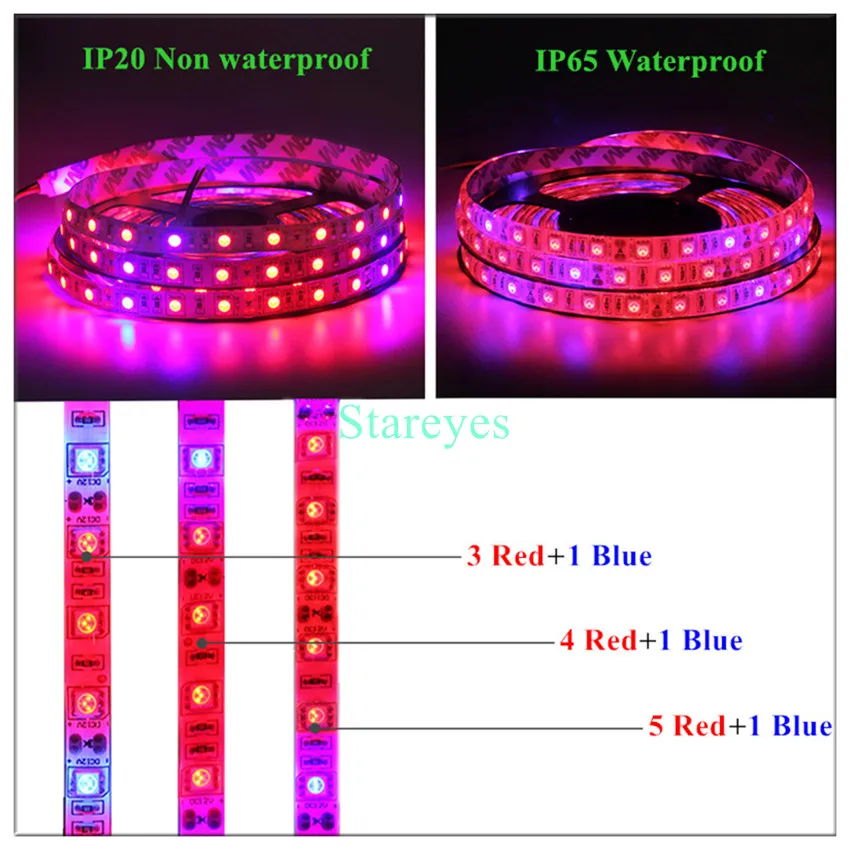 20 шт. SMD 5050 5 м Светодиодные полосы растут свет полный спектр цветок растение Фито лампа роста для теплицы для гидропонного выращивания растений