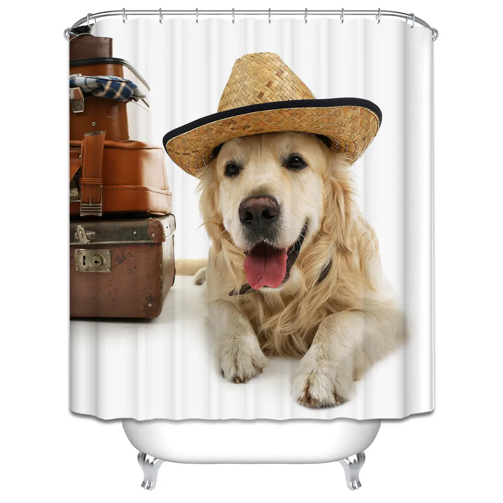 Vixm New Funny Dog Shower Curtain Christmas Home Waterproof Fabric Cat