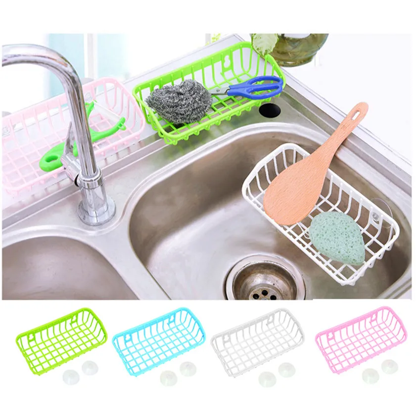 

Zero Double Suction Cup Kitchen Drainage Shelf Multifunctional Dishwashing Sponge Storage Rack 170419