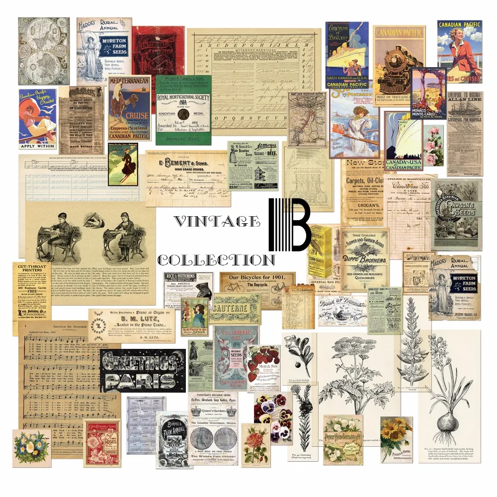

KLJUYP Vintage Series Material Paper Set for Scrapbooking DIY Projects/Photo Album/Card Making Crafts B