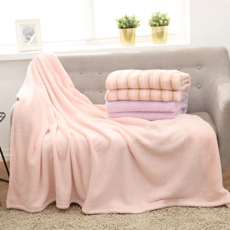 

Coral Fleece Solid Warm Blanket All Season Flannel Soft Throw Blanket on Sofa Bed Plane Travel Single Double Layer Home Textile