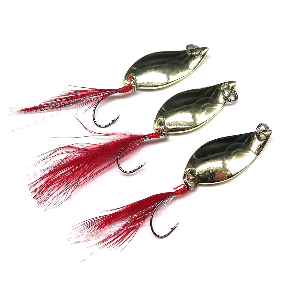 5pcs Gold Metal Spoon Bait Gold 3.5g Spinner Bait Very Sharp Hook with