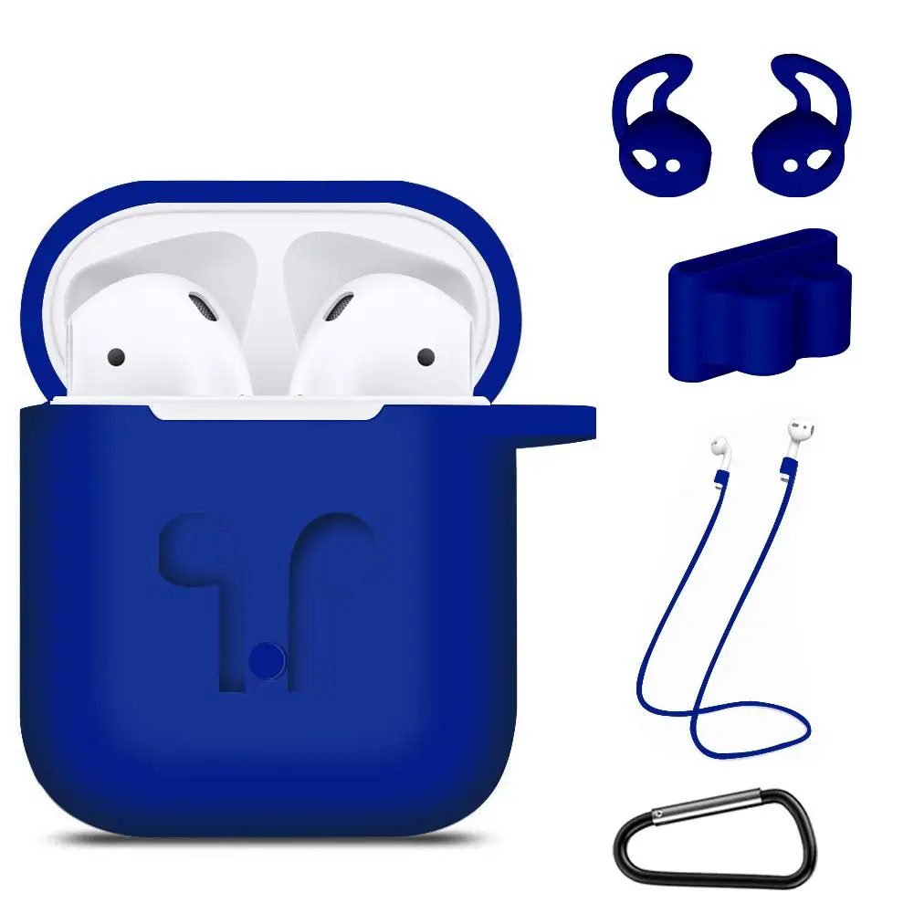 Силиконовый чехол 5 в 1 для Airpods/Airpods ремешок/Airpods крючки для ушей/анти-потеря карабин/Airpods часы ремешок держатель - Цвет: Синий