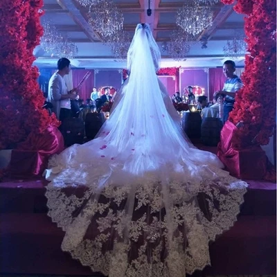 

5 Meters Full Edge with Lace Bling Sequins Two Layers Long Wedding Veil with Comb White Ivory Bridal Veil 2019