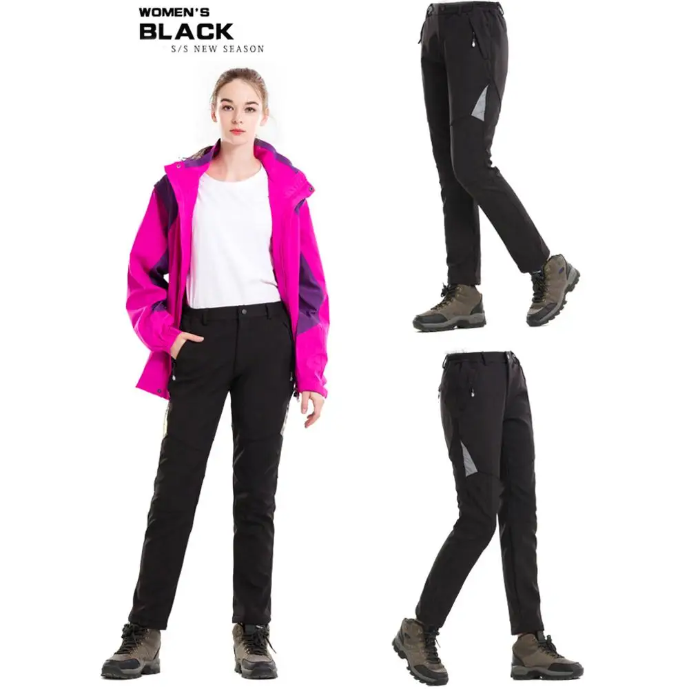 Goexplore зимние походные брюки женские флисовые solfshell для отдыха брюки горные Трекинговые теплые непромокаемые уличные брюки женские - Цвет: Black
