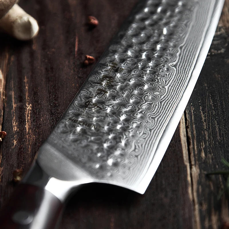 HEZHEN 7 ''нож Santoku 67 слоев дамасской стали кухонные инструменты Кливер нарезки Япония Santoku эргономичное оборудование кухонные ножи