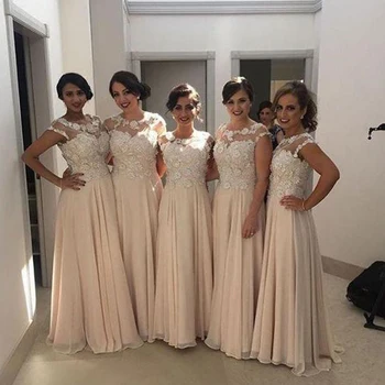 

Elegant Long Chiffon Bridesmaid dresses A line Sleeveless Appliques Lace Sexy Wedding party dress Maid of honor Custom