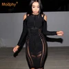 2022 Winter New Women Bandage Dress Bodycon Striped Celebrity Party White Black Hollow Out Mesh Christmas Dresses Vestidos ► Photo 1/6