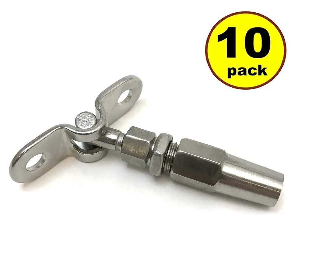 

Stainless Wall Toggle Turnbuckle Stainless Steel Marine Grade T316 for 1/8" Cable Railing Wood Posts, DIY Balustrade (Lot of 10)
