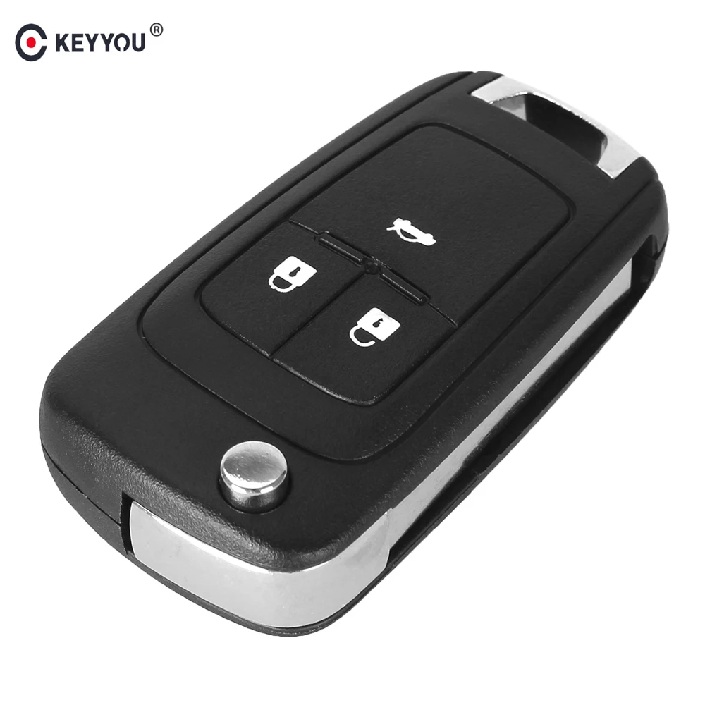 

KEYYOU 10PCS/LOT Flip Folding Key Shell For Chevrolet Cruze Remote Key Case Keyless Fob 3 Button Uncut HU100 Blade With logo