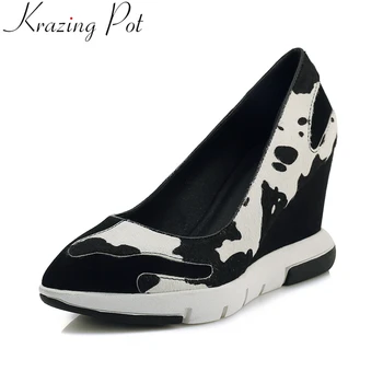 

Krazing Pot 2019 super high nightclub office lady slip on mature women pumps mixed colors platform pointed toe spring shoes L75