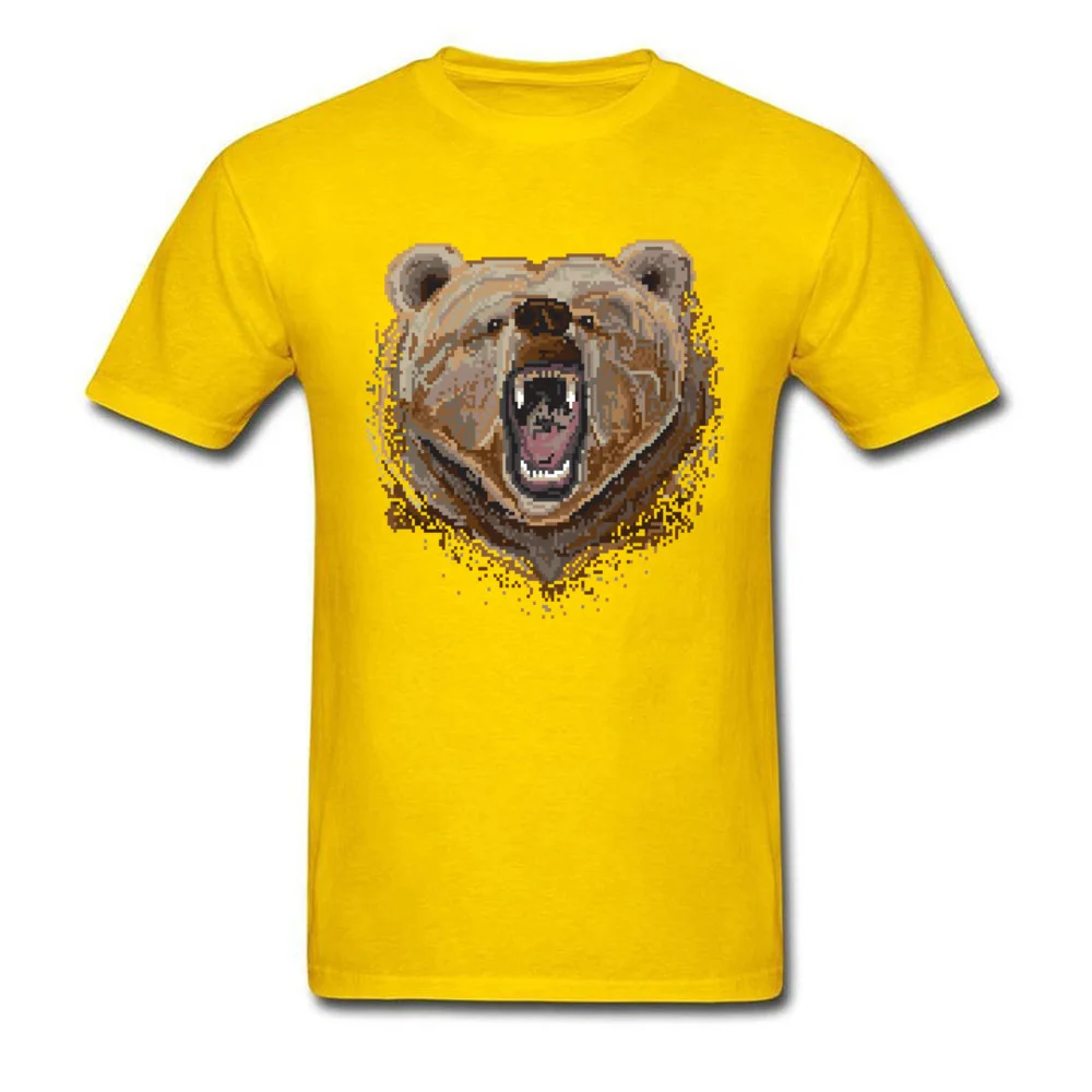 Pixel Bear Round Neck T-shirts Summer/Autumn Tops Tees Short Sleeve Wholesale 100% Cotton Unique T-shirts Casual Men Pixel Bear yellow