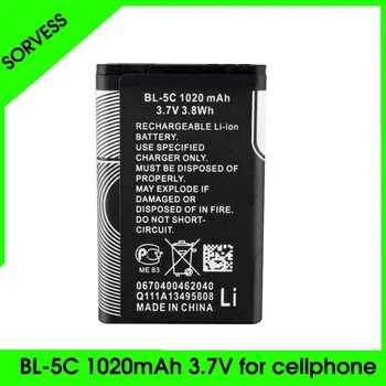 

SORVESS 3.7V 1020mAh Li-ion Lithium Polymer Rechargeable Battery BL-5C Batteries BL 5C BL5C Replace For N71 N70 6630 6230 2600