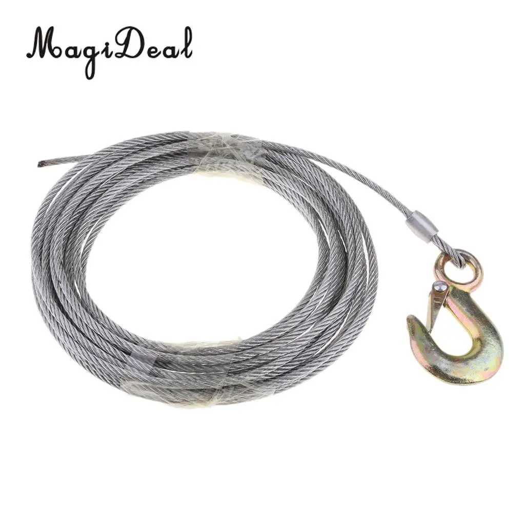 MagiDeal Durable Marine Boat Trailer Wire Rope Winch Cable Galvanized with Heavy Duty Hook 5mm x 10m Canoe Kayak Boat ATV Jet