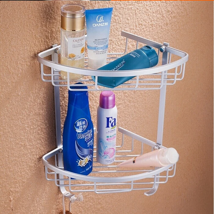 Aluminum alloy Dual tier bathroom conner shelf basket bathroom shelf wall mounted bathroom
