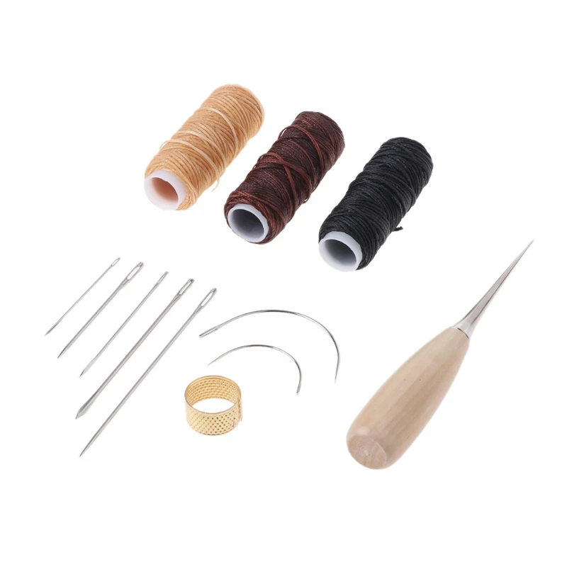 

12 Pcs Canvas Leather Hand Needles Stitching Awl Thread DIY Leathercraft Tools