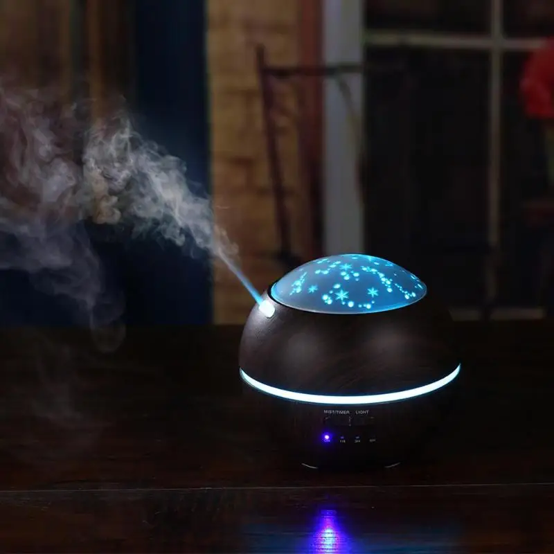 

150ML Wood Humidifier Projection Mini Air Humidifier Aroma Diffuser Cool Mist Maker Mute Fogger Air Purifier Lamp Light