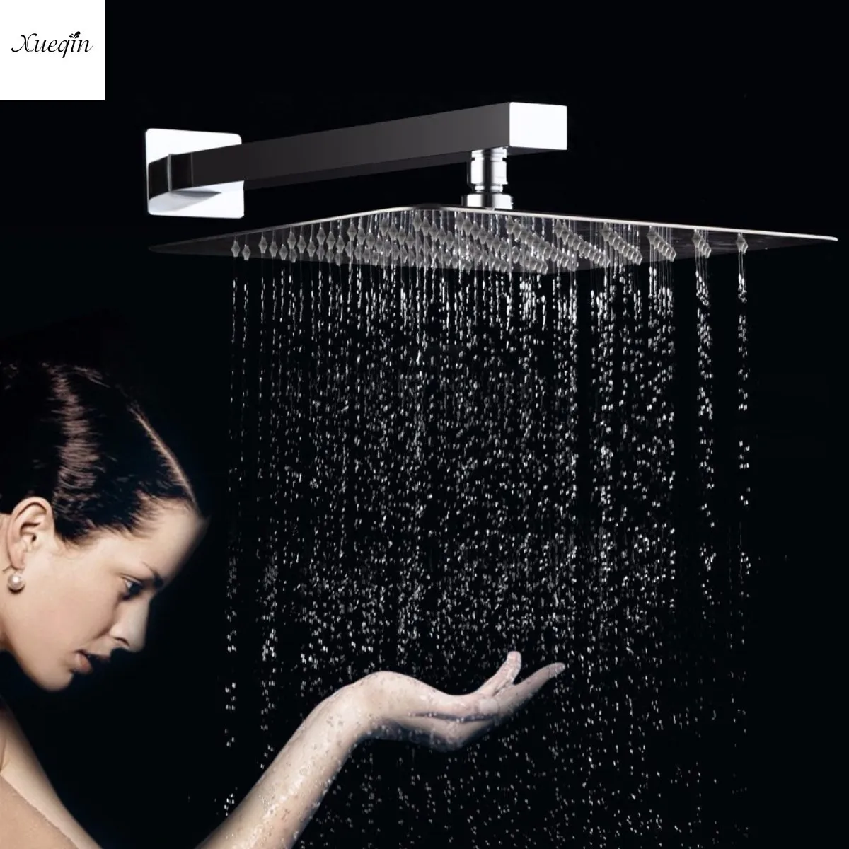 

1Pcs 12 Inch Pressurized Rotatable Rainfall Shower Head Bathroom Square Stainless Steel Top Spray Faucet Head Chrome Finish
