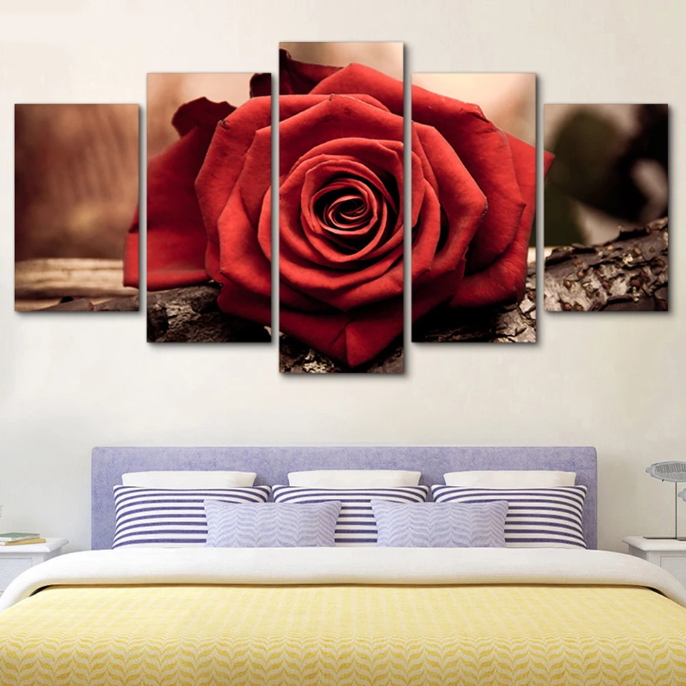 

CLSTROSE Canvas Painting Living Room Wall Art 5 Pieces Red Rose Flower Poster Frames Print HD Home Decoration Wall Art Pictures