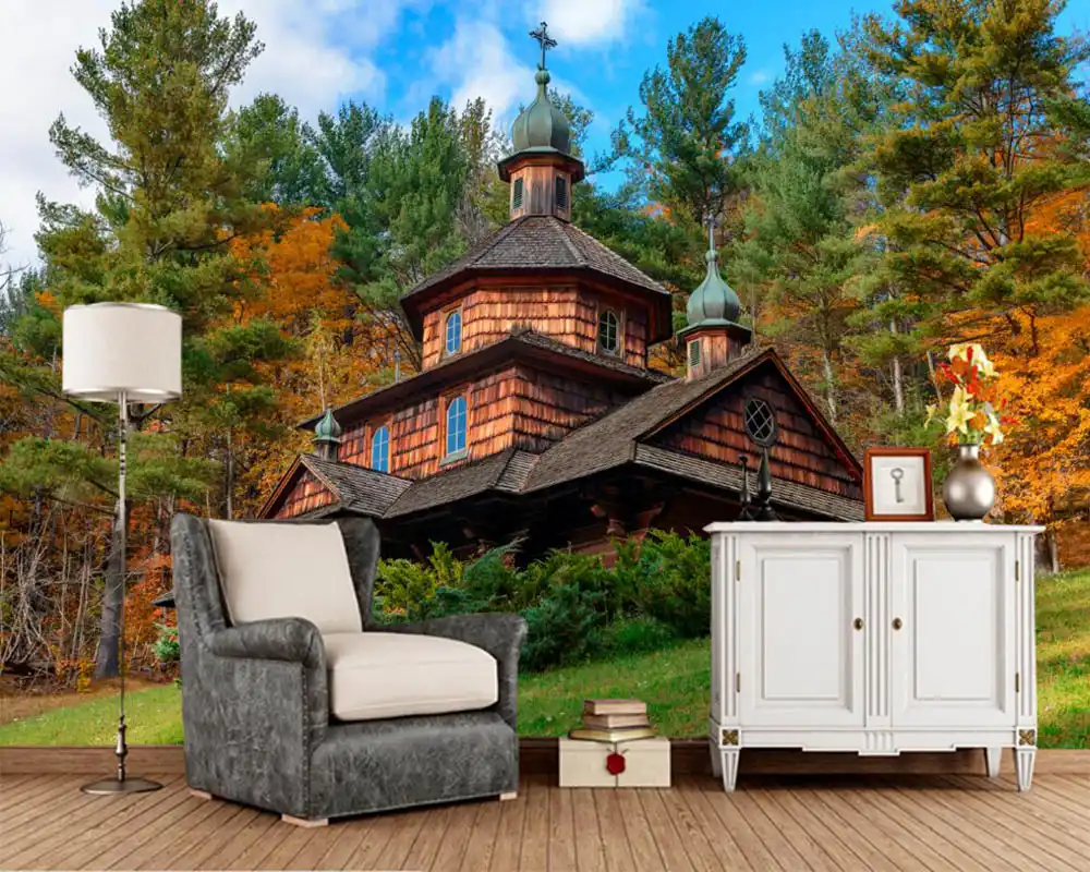Papel De Pared Templo En La Montana Bosque Con Arboles Naturaleza