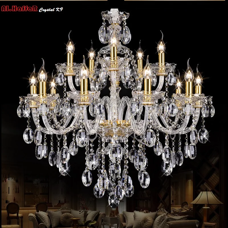Luz do Candelabro de Cristal Moderna Grande Lustres Luxo Moderno Lustre Iluminação Moda Ouro Transparente k9 Cristal 2 light socket lamp