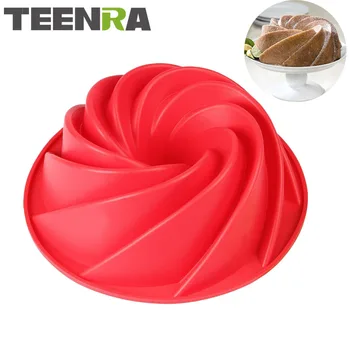 

TEENRA 1PCS 9 Inch Silicone Spiral Bundt Pan Silicone Cake Mold 3D Bread Cake Pan DIY Large Baking Dish Cupcakes Bakeware Tools