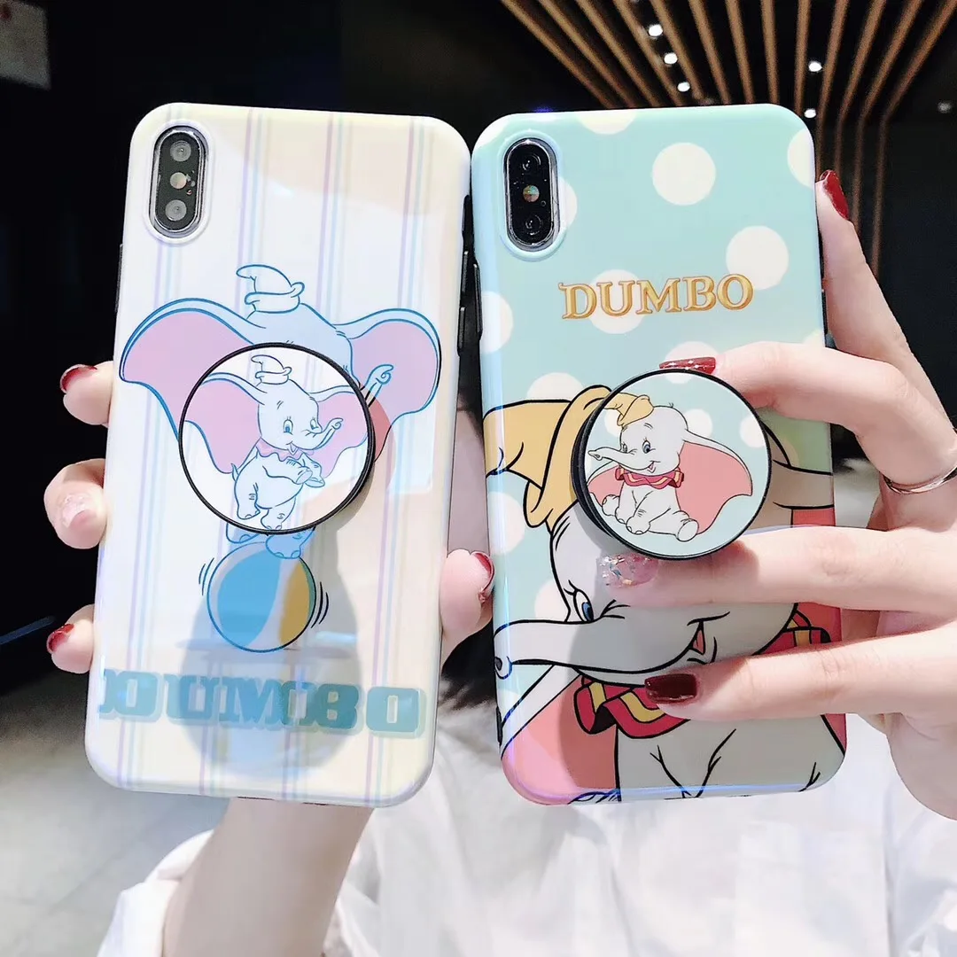 

Dumbo elephant Blue-ray Cute Cartoon Doll bracket Phone Case For iPhone 11 Pro X Xs Max Xr 10 8 7 6 6s Plus stand Cover Fundas