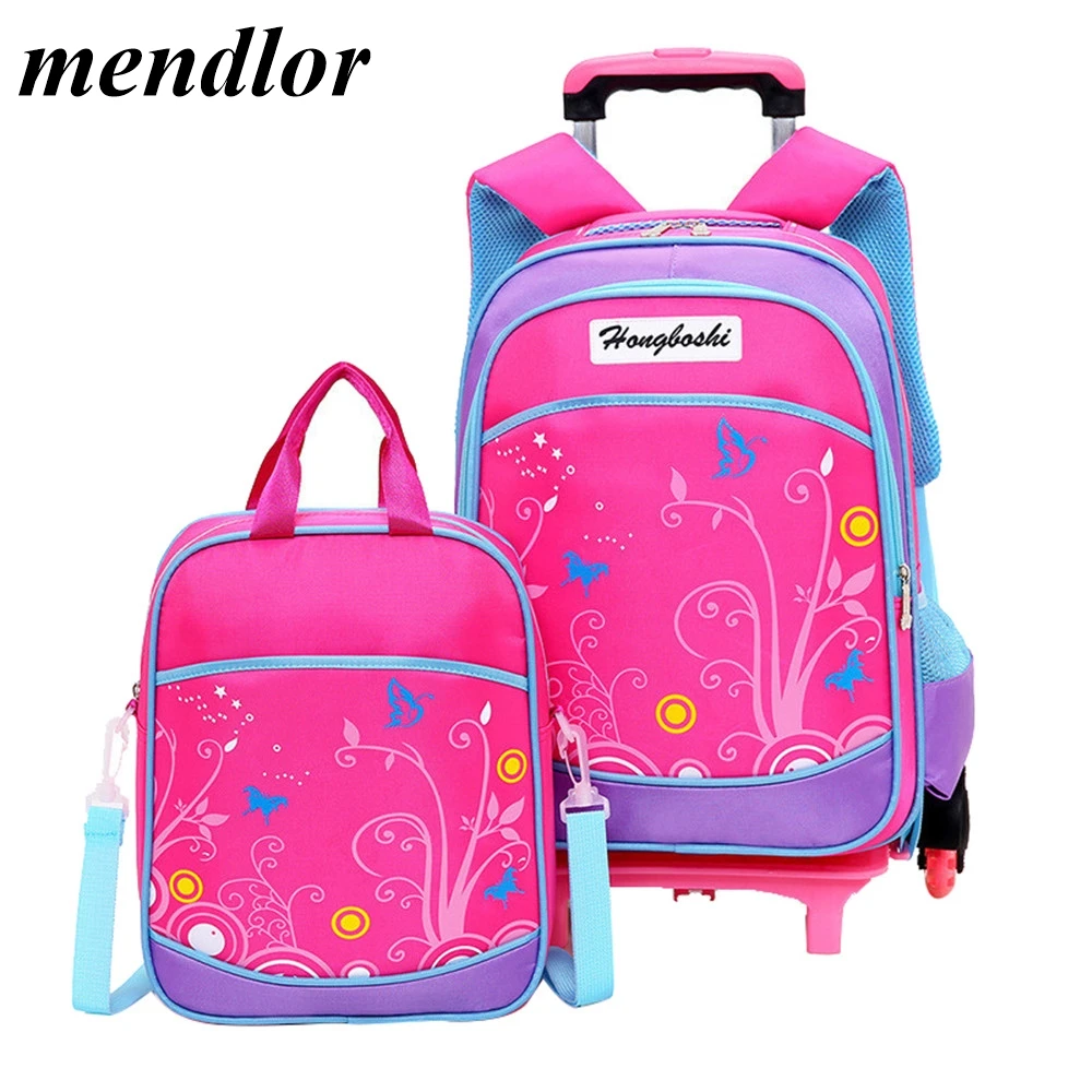 

2PCS/set Children School Bags Backpacks 2/6 Wheels Removable Trolley School Bag Luggage bag For Girls Boys Backpack School Bag