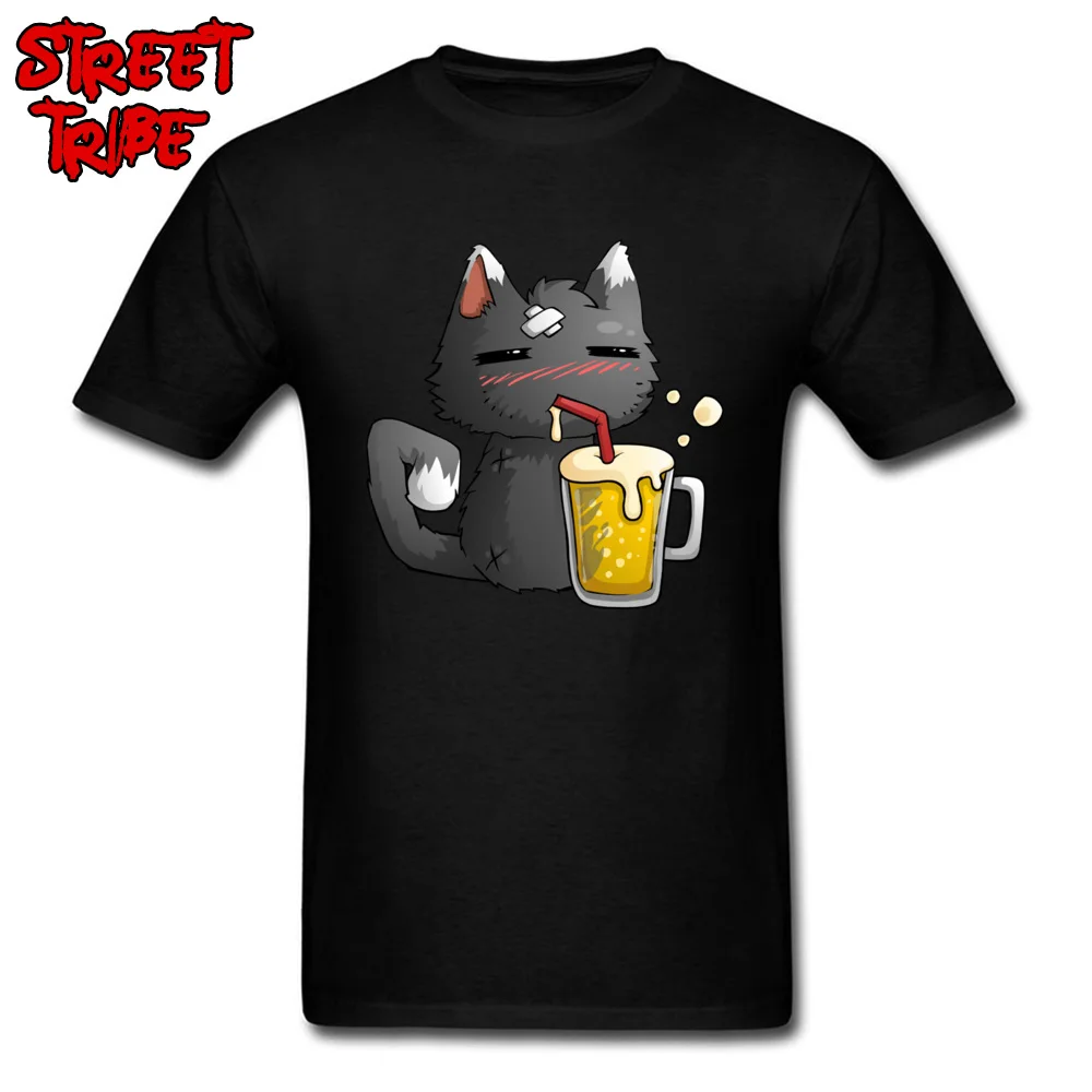 Europe Crew Neck T Shirt Summer Tops & Tees Short Sleeve Family 100% Cotton Slim Fit Tops T Shirt Printed Men's beer cat team fortress 2 ale game black