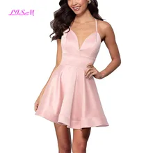 Платья на бретельках с v-образным вырезом для выпускного вечера короткий атласный крест-накрест с открытой спиной коктейльные вечерние бальные платья