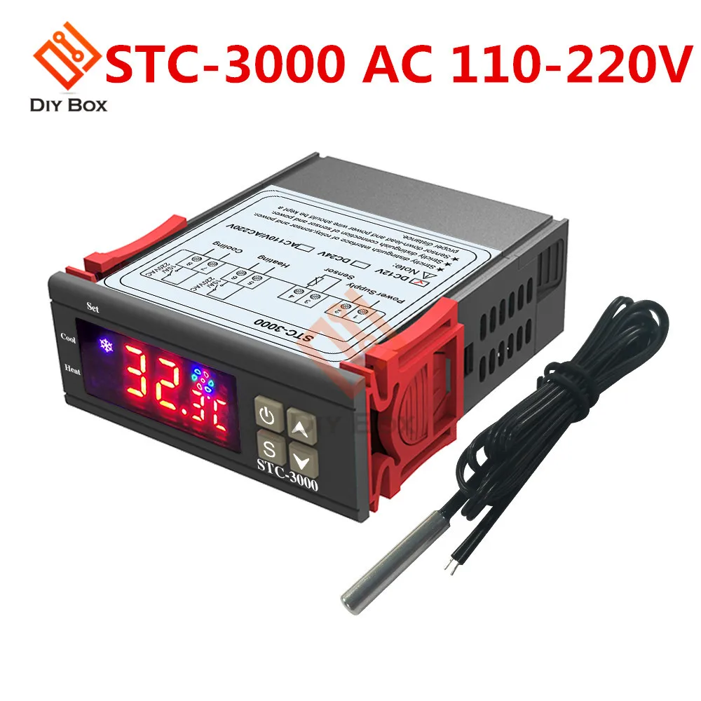 STC-1000 3000 3008 двойной светодиодный цифровой термостат регулятор температуры DC 12 В 24 В AC 110 В 220 в регулятор нагрева и охлаждения - Цвет: STC-3000 AC 110-220V