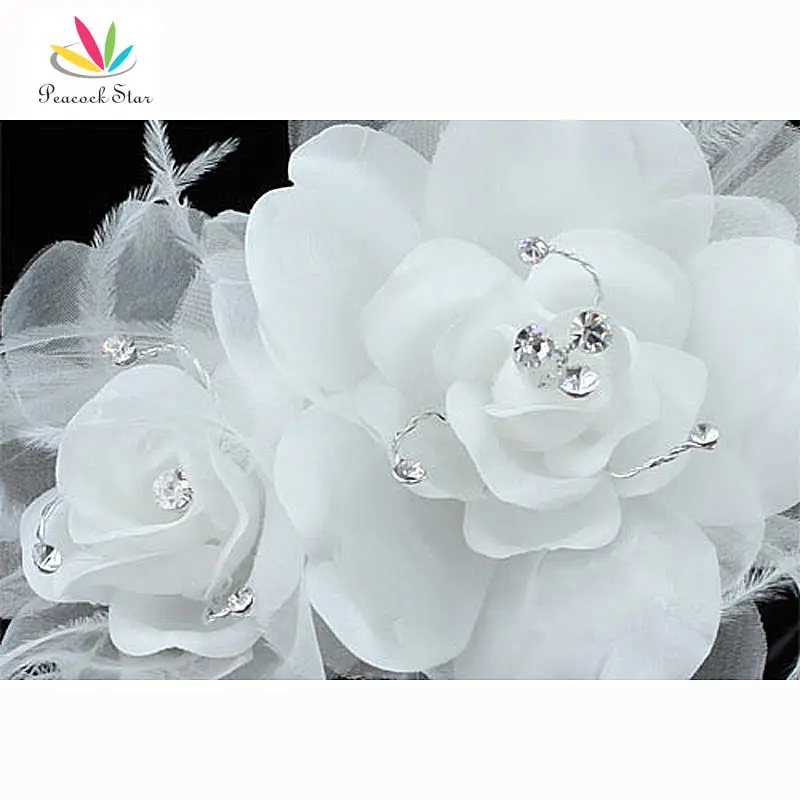 Свадебные для невесты Вечерние качественные птичьи клетки сетчатая вуаль с белыми перьями вуаль цветок CT1659