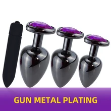 GunMetal Butt Plug Vibrators Massager With Purple Heart Crystal Dildo Bullet Vibrator Anal Plug Masturbator Anal Sex Toys