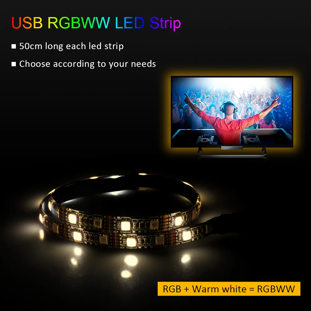 5050 USB Светодиодная лента RGB RGBW RGBWW Led tv фоновое освещение DC 5 В гибкая лента RF пульт дистанционного управления 1 м/2 м/3 м/4 м/5 м