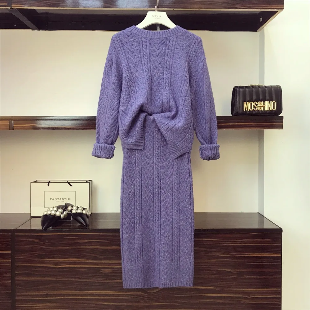 

Amolapha Women Loose Knit Sweater Pullovers+ High Waist Pencil Maxi Skirt Set 2 Pieces Clothing Sets Causal Knitting Suits