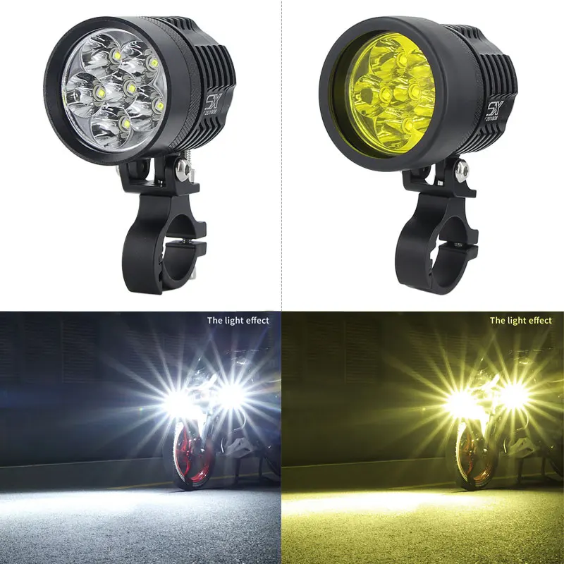 Двойной цвет, светодиодный мотоциклетный головной светильник, противотуманная фара, DRL, светодиодный светильник, автомобильный универсальный мотоцикл, ATV лампа высокой яркости, желтый, белый, 12 В