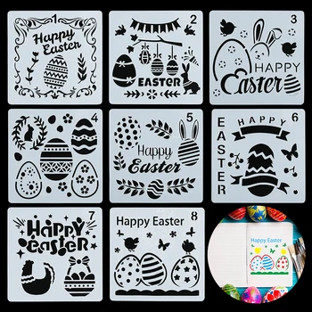 

8pcs/set Easter Theme Layering Stencils For Walls Painting Scrapbooking Stamp Album Decor Embossing Paper Card Painting Template