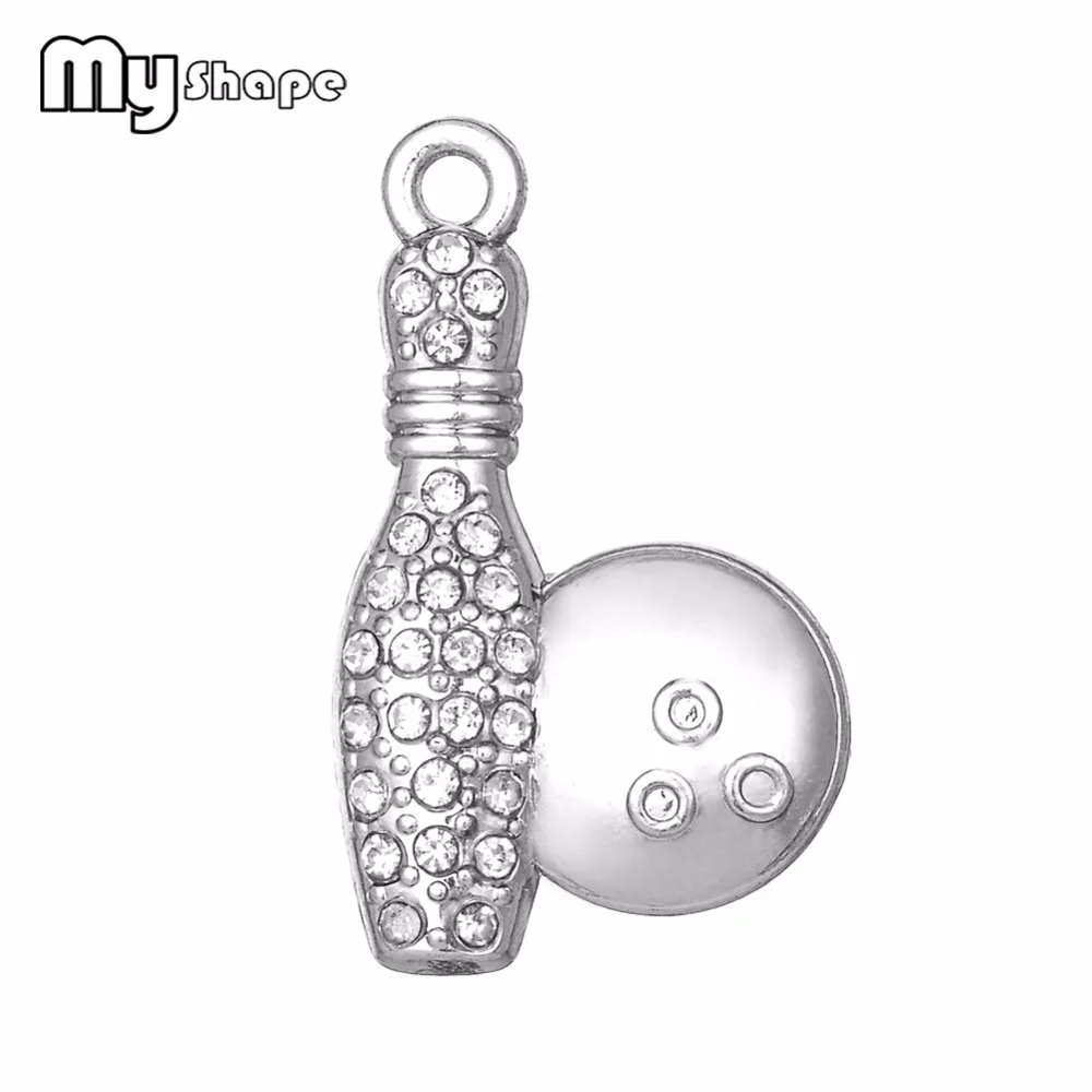 My Shape 10pcs Silver Plated Clear Stone Bowling Sport Charms DIY