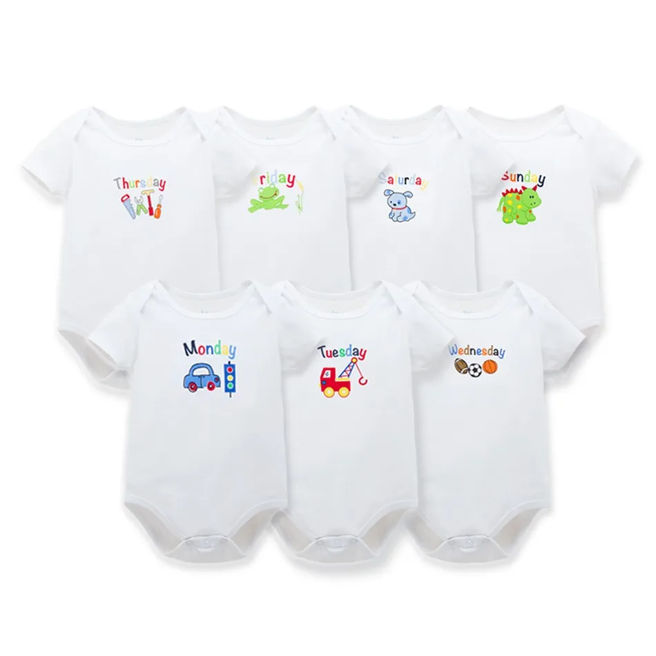 

Hot 7Pcs/lot Baby Clothes Week 7 Days Infant Baby Romper White Cartoon Baby Girl Clothes Baby Boy Clothes Body Suit for Newborns