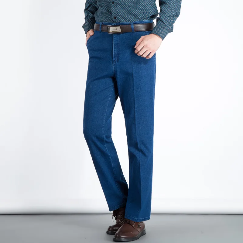 

2019 spring men's jeans men's high waist straight loose elastic squat middle and old aged summer thin father trousers jeans men