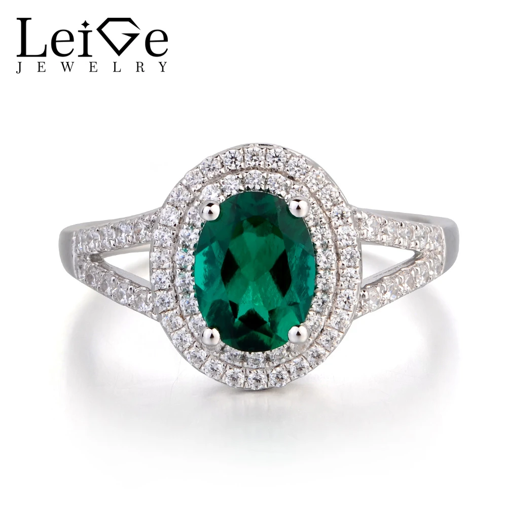 Oval Cut Emerald Ring Green Gemstone Ring 925 Sterling Silver Promise Ring 7*5 mm Emerald Engagement Ring