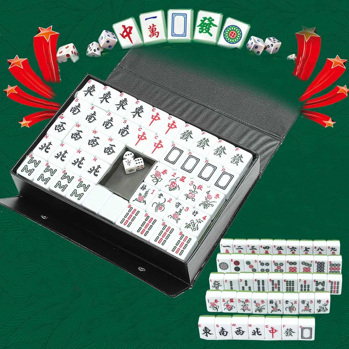 

144 Tiles Portable Chinese MahJong Rare Game Set Retro Mah-Jong + Custom Fit Box Entertainment Fun Family Board Games