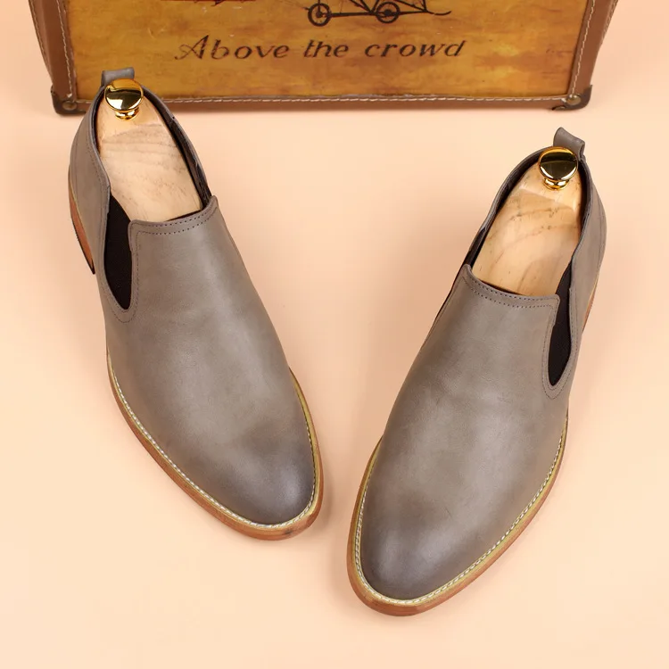 

Winter Casual Pointed Toe Men Chelsea Boots Low Slip-On Fashion Vintage Motorcycle Boots Concise Ankle PU British Style Shoes