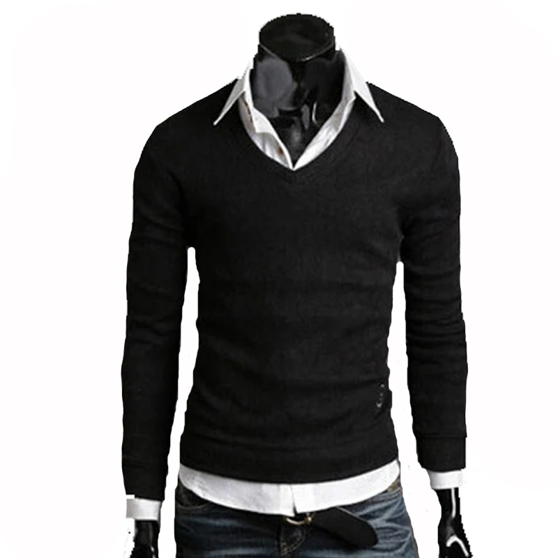 Sweater Men 2017 Casual Slim Fit Sweater Men Classic Black Pullover Men