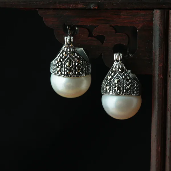 

[juanxiu. Silver] 925 sterling silver jewelry ornament zircon pearl retro female earrings earrings
