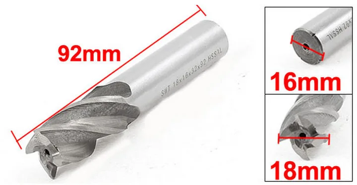 HSS-AI Измельчители инструмент прямой конец мельница 18 мм x 16 мм x 32 мм x 92 мм 4 флейты