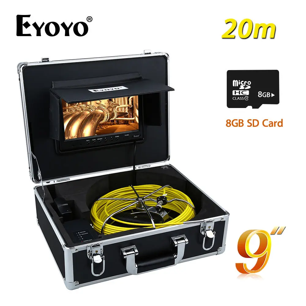 

Eyoyo WP90C 20M 7mm 9" LCD CMOS Touch Monitor 1000TVL Sewer Endoscope Camera Pipe Drain Inspection Waterproof DVR + 8GB SD Card