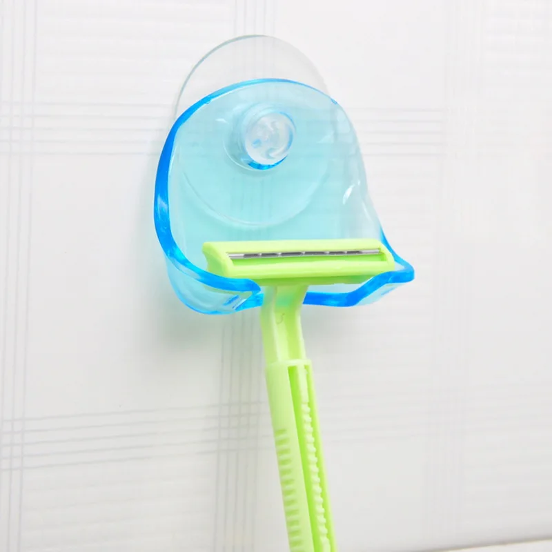 1 шт Ясно синий Пластик супер держатель на присосках для бритвы стойки Ванная комната бритвы держатель на присоске для хранения бритвы стойку продвижение